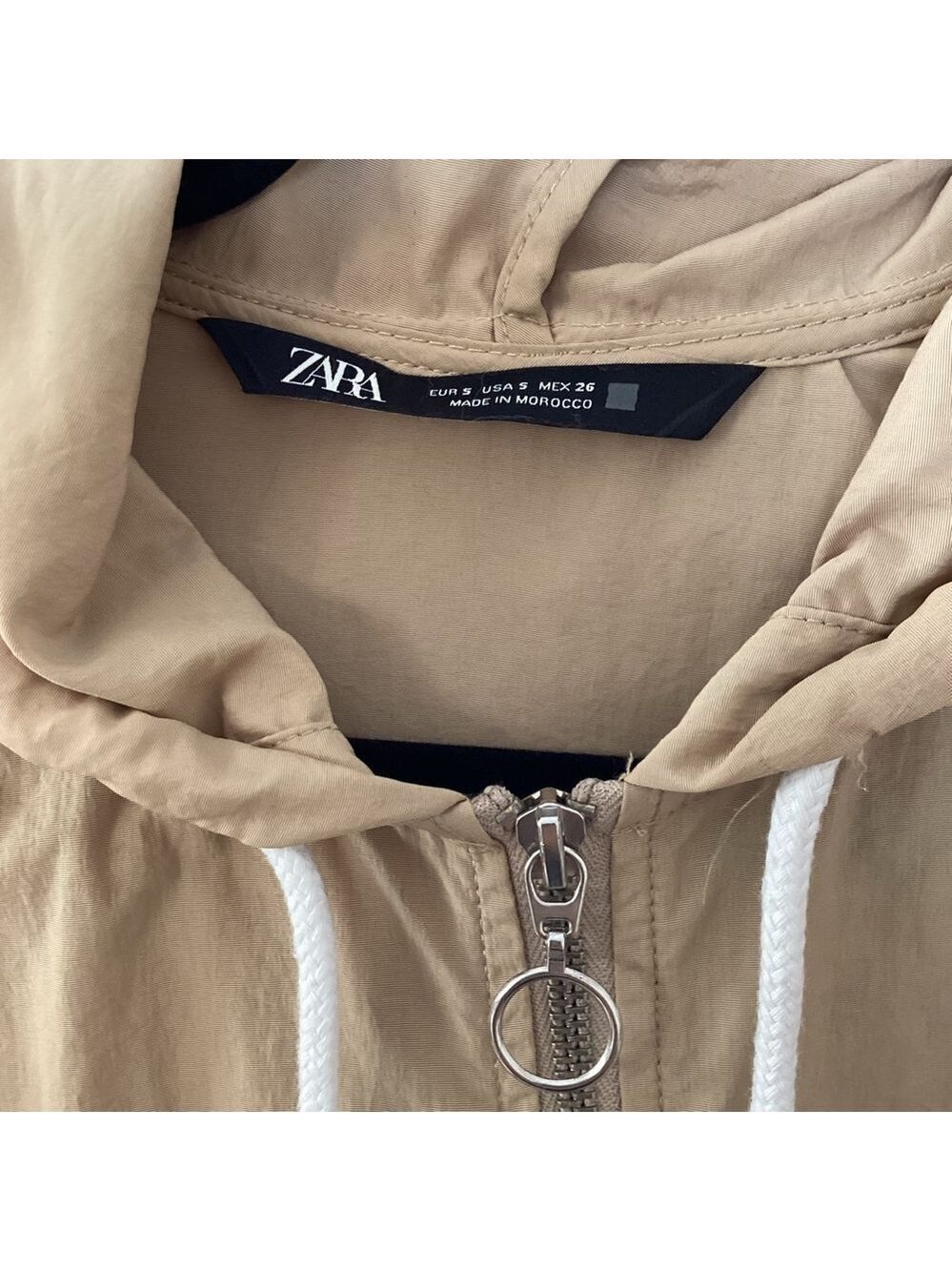 ZARA SIZE S ACTIVE ANORAK JACKET TAN SHORT CROPPED TOP GUC - Picture 6 of 14